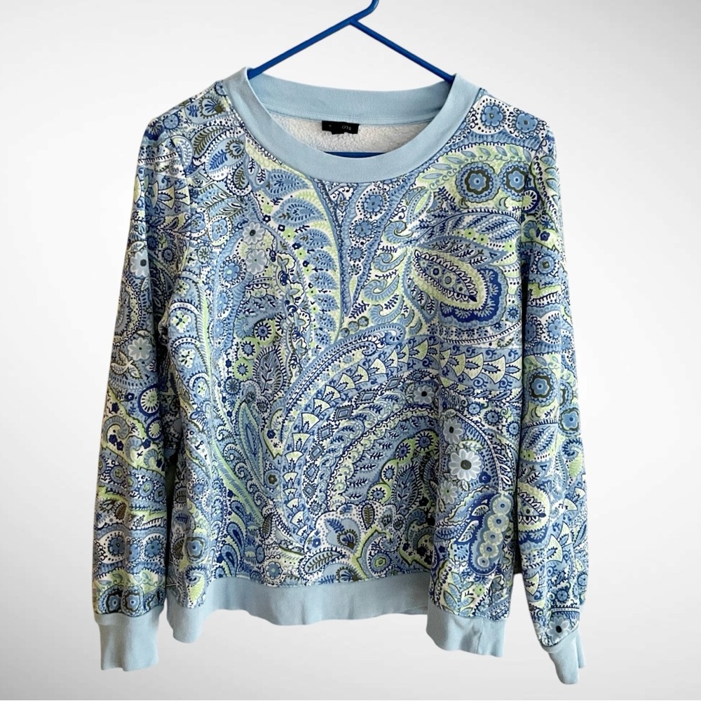 Talbots Paisley Pullover Sweatshirt Blouson Sleeves